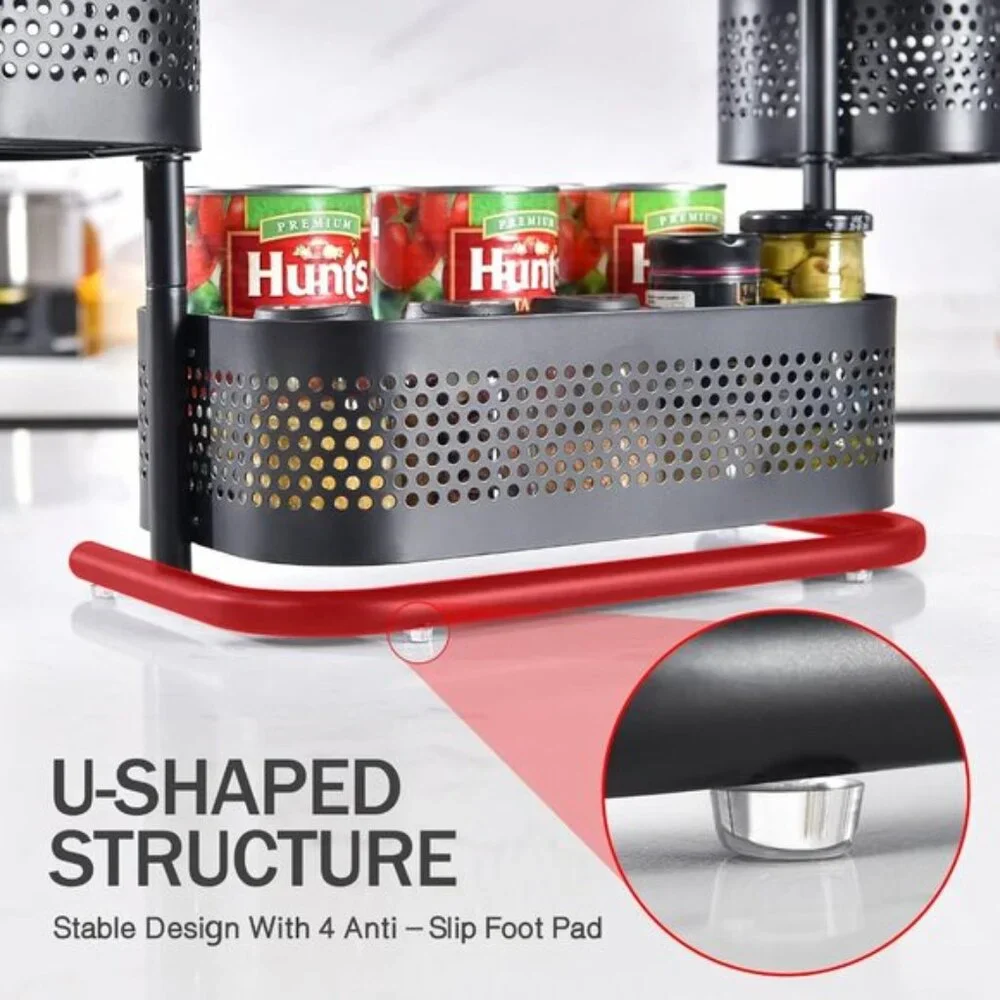 3-Tier Rotating Bathroom Organizer, Black Vanity & Kitchen Counter Storage Rack